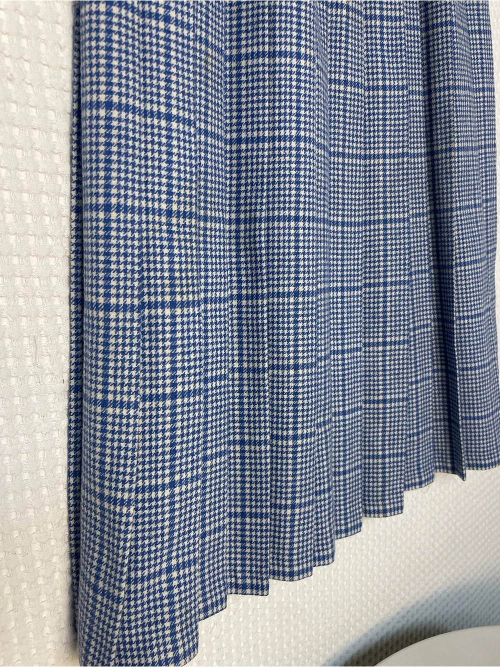70s 80s VINTAGE PENDLETON Pleated Skirt Houndstooth Blue & White WOOL - Picture 4 of 16